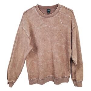 WILD FABLE | Embellished | Faded Brown | Crew Neck Pullover Sweatshirt | Medium